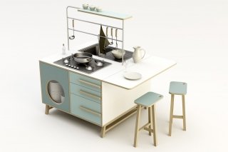 minicucina monoblocco freestanding anni '50 Happy Kitchen di DesignMood in multistrato placcato con laminato minicucina monoblocco freestanding anni '50 Happy Kitchen di DesignMood in multistrato placcato con laminato