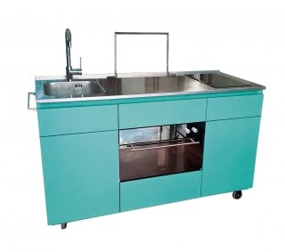 mini cucina per outdoor Giorgi-na con ruote verde, disegnata da Giorgio Gamberini per Steellart mini cucina per outdoor Giorgi-na con ruote verde, disegnata da Giorgio Gamberini per Steellart