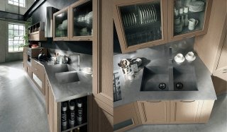 cucina Magistra di Aran Cucine in frassino laccato argilla decapé e vetro retinato cucina Magistra di Aran Cucine in frassino laccato argilla decapé e vetro retinato