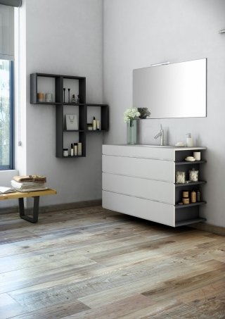 mobile lavabo sospeso di Fiora con consolle sottopiano in finitura ardesia bianco con 3 cassetti mobile lavabo sospeso di Fiora con consolle sottopiano in finitura ardesia bianco con 3 cassetti