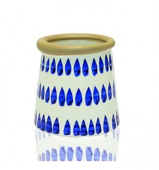 vaso Cordoba di Novità Home in ceramica bianca decorata con disegno a gocce blu vaso Cordoba di Novità Home in ceramica bianca decorata con disegno a gocce blu