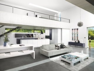 cucina a vista attrezzata su misura, con cappa di aspirazione decorativa Collezione Linea Design "Tendenza Grafica" di Schmidt cucina a vista attrezzata su misura, con cappa di aspirazione decorativa Collezione Linea Design "Tendenza Grafica" di Schmidt
