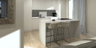 Progetto in 3D: cucina a vista e nuovo secondo bagno