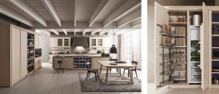cucina aperta sul living con il modulo attrezzato per vassoi o cibi secchi Maestrale di Scandola cucina aperta sul living con il modulo attrezzato per vassoi o cibi secchi Maestrale di Scandola
