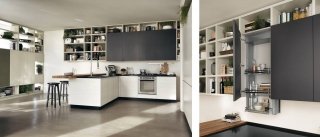 cucina con il modulo attrezzato, collocato nel pensile, dotato di Selfmotion Motus di Scavolini cucina con il modulo attrezzato, collocato nel pensile, dotato di Selfmotion Motus di Scavolini