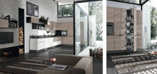cucina a L con modulo attrezzato con dispensa integrata nell'armadiatura a colonna Alevè di Stosa cucina a L con modulo attrezzato con dispensa integrata nell'armadiatura a colonna Alevè di Stosa