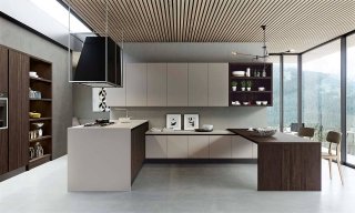 cucina con piano in laminato alpaca e contrasto colori scuri Kalì di Arredo3 cucina con piano in laminato alpaca e contrasto colori scuri Kalì di Arredo3