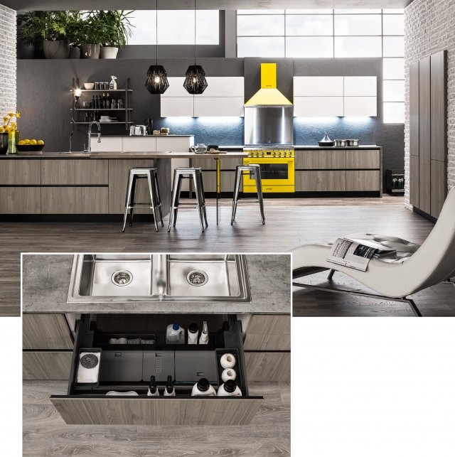 Primavera di Arrex è la cucina con pattumiera realizzata in laminato venato color Latte e Origano; il top è in laminato Pietrogrado con bordo Unicolor. Le ante sono dotate di sistema di apertura a gola. Il cassettone sottolavello è corredato di portadetersivi e di vaschette portarifiuti per la raccolta differenziata. Una base misura L 60 x P 56 x H 72 cm. Prezzo 145,18 euro. www.arrex.it Primavera di Arrex è la cucina con pattumiera realizzata in laminato venato color Latte e Origano; il top è in laminato Pietrogrado con bordo Unicolor. Le ante sono dotate di sistema di apertura a gola. Il cassettone sottolavello è corredato di portadetersivi e di vaschette portarifiuti per la raccolta differenziata. Una base misura L 60 x P 56 x H 72 cm. Prezzo 145,18 euro. www.arrex.it