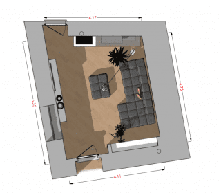 pianta con arredi di soggiorno difficile da arredare