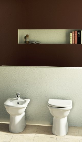 wc e bidet da terra linea arrotondata Esedra di Ideal Standard in ceramica bianca per bagno classico wc e bidet da terra linea arrotondata Esedra di Ideal Standard in ceramica bianca per bagno classico