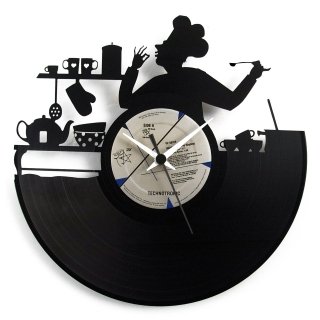 Orologio Chef di Vinyluse realizzato da disco in vinile 33 giri intagliato Orologio Chef di Vinyluse realizzato da disco in vinile 33 giri intagliato