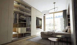 Ambientazione con armadio-mobile tv Roomy di Caccaro.