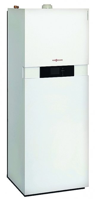 caldaia Vitocaldens 222-F di Viessman che integra pompa di calore aria/acqua, caldaia a condensazione a gas e accumulo sanitario da 130 litri caldaia Vitocaldens 222-F di Viessman che integra pompa di calore aria/acqua, caldaia a condensazione a gas e accumulo sanitario da 130 litri