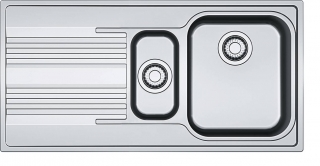 lavello cucina Smart SRX 651 di Franke in acciaio inox satinato con una vasca grande, una piccola e gocciolatoio lavello cucina Smart SRX 651 di Franke in acciaio inox satinato con una vasca grande, una piccola e gocciolatoio
