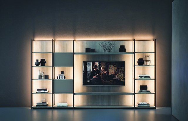 Linee rette, tese, decise per la libreria con corpi illuminanti integrati: l’effetto è un piacevole contrasto tra geometria della struttura e morbidezza della luce indiretta.
Continuum di Natevo ha struttura con finitura bronzato o gris-sablé; i moduli hanno diverse larghezze: 36, 66, 126, 156, 186 cm; tutti hanno profondità 40 cm e altezza 208 cm. Il preventivo si chiede direttamente sul sito www.natevo.com. Linee rette, tese, decise per la libreria con corpi illuminanti integrati: l’effetto è un piacevole contrasto tra geometria della struttura e morbidezza della luce indiretta.
Continuum di Natevo ha struttura con finitura bronzato o gris-sablé; i moduli hanno diverse larghezze: 36, 66, 126, 156, 186 cm; tutti hanno profondità 40 cm e altezza 208 cm. Il preventivo si chiede direttamente sul sito www.natevo.com.