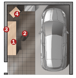 Per la zona Hobby: boiserie e piano di lavoro. tutto su una parete