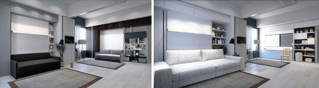 Living in progress: a sinistra, per una co-housing; a destra, per una famiglia allargata, con l’angolo cucina. Living in progress: a sinistra, per una co-housing; a destra, per una famiglia allargata, con l’angolo cucina.