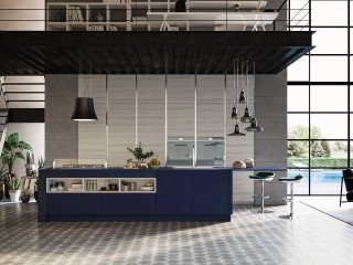 cucina con isola blu Loft Soft di Arrex cucina con isola blu Loft Soft di Arrex