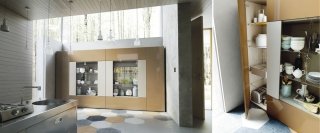 cucina composizione sistema Roomy di Caccaro con struttura in finitura lamé polvere cucina composizione sistema Roomy di Caccaro con struttura in finitura lamé polvere