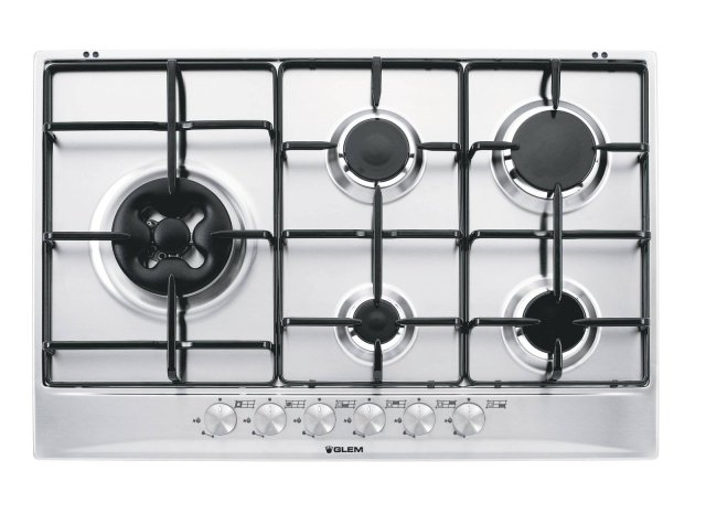piano cottura a gas da 75 cm GT851IX di Glem Gas con 5 fuochi e accensione sottomanopola piano cottura a gas da 75 cm GT851IX di Glem Gas con 5 fuochi e accensione sottomanopola