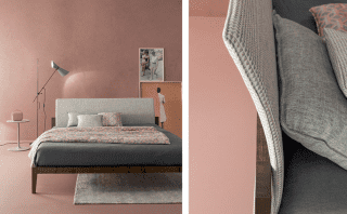 Legend di Twils, in frassino, ha la testata ergonomica rivestita in tessuto. Dotato di rete ortopedica, misura L 170,5 x P 212 x H 96 cm. Prezzo a partire da 3.960 euro. www.twils.it