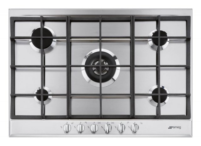 piano cottura a gas P272XGH di Smeg largo 72,5 cm, ha 5 bruciatori piano cottura a gas P272XGH di Smeg largo 72,5 cm, ha 5 bruciatori
