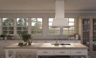Cappa in acciaio inox bianca e cornice in legno rovere Thea di Faber larga 80 cm Cappa in acciaio inox bianca e cornice in legno rovere Thea di Faber larga 80 cm