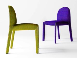 Soirée di Driade, design Gabriele e Oscar Buratti, è la sedia morbida e tessile: è interamente imbottita e rivestita in tessuto colorato. La curva dello schienale la rende confortevole. www.driade.com