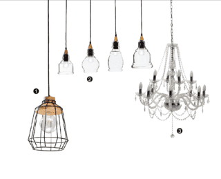 lampade: 1 Freedom Small di Sforzin Illuminazione 2. Gretel di Ideal Lux 3. lampadario Honorine di Maisons du Monde lampade: 1 Freedom Small di Sforzin Illuminazione 2. Gretel di Ideal Lux 3. lampadario Honorine di Maisons du Monde