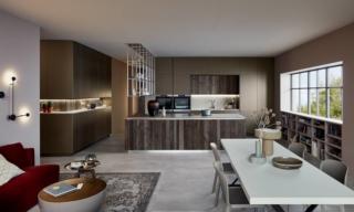 Lounge di Veneta Cucine è la nuova cucina modulare che permette una maggiore capienza e garantisce la massima funzionalità: lo zoccolo infatti è ridotto in altezza per poter recuperare il volume della scocca della base, inoltre le colonne del sistema Scrigno sono dotate di apertura ad anta rientrante sul fianco laterale che permette di ospitare al loro interno gli elettrodomestici e gli altri accessori che non si vogliono lasciare in vista.  Le ante sono realizzate nella finitura Abete Ossidato e metallo Liquido Bronzo. www.venetacucine.com