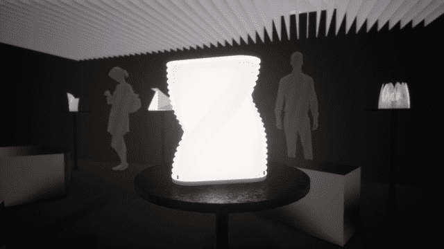 Download me, I am yours è una serie di cinque lampade che illuminano lo spazio espositivo realizzate in stampa 3D. Download me, I am yours è una serie di cinque lampade che illuminano lo spazio espositivo realizzate in stampa 3D.