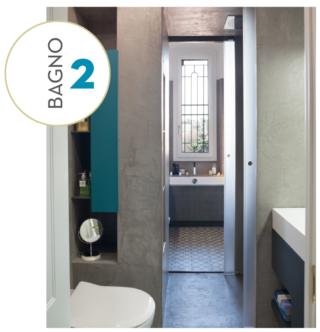 Poco più di 3 mq (esclusa la doccia) per il bagno in più. Mantiene l'accesso ma con una nuova porta rototraslante Poco più di 3 mq (esclusa la doccia) per il bagno in più. Mantiene l'accesso ma con una nuova porta rototraslante