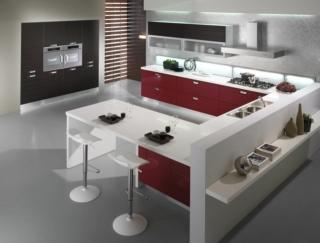 cucina con bancone snack e elementi rossi e bianchi Luce di Conforama cucina con bancone snack e elementi rossi e bianchi Luce di Conforama