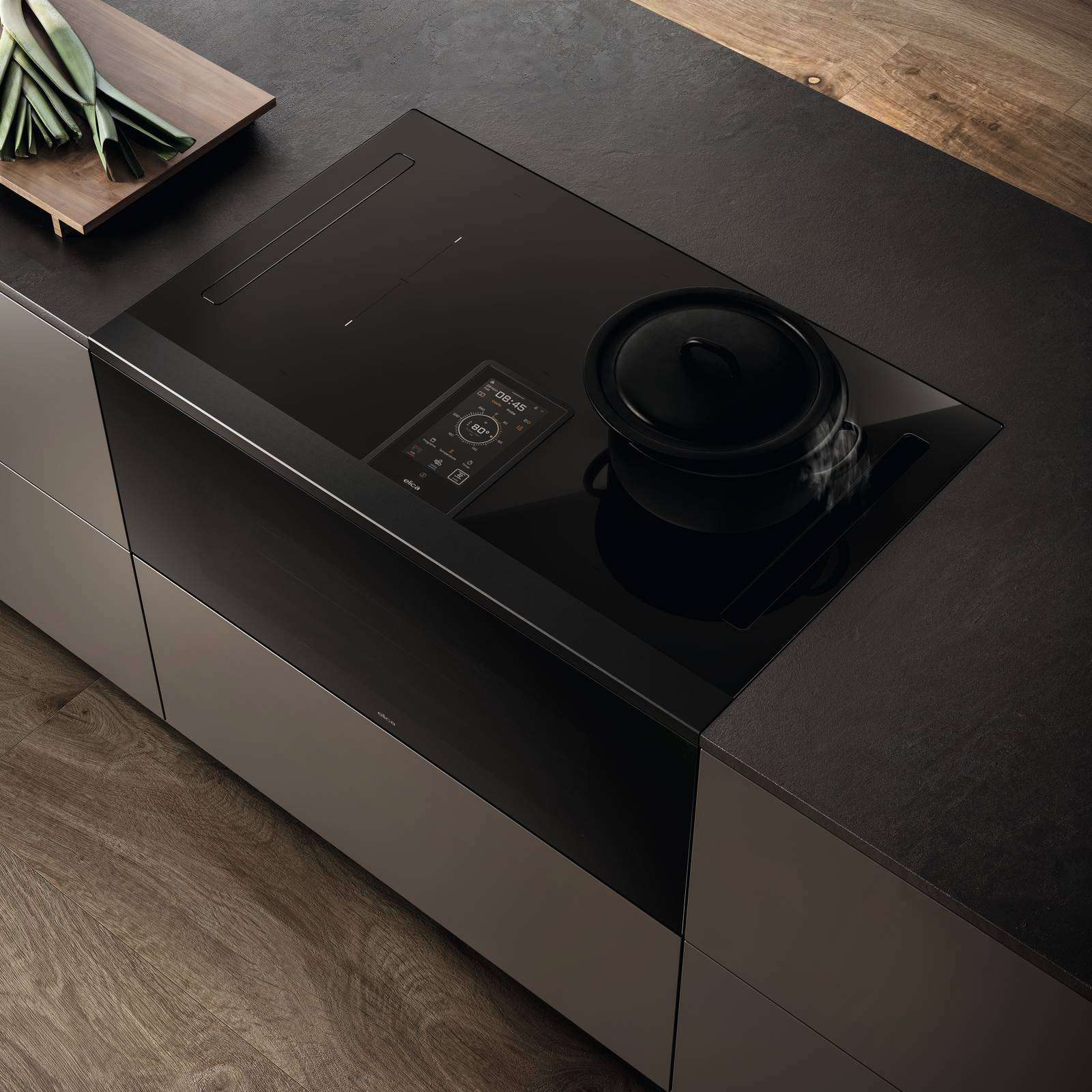 Lhov di Elica è l’elettrodomestico all-in-one che integra cappa, piano cottura e forno in uno unico prodotto e l'aspirazione non è più solo integrata nel piano ma entra in funzione anche nel forno. Il sistema è dotato di Long Life Filter++, e di display digitale, intuitivo come quello di uno smartphone con connessione Wi-Fi. Il controllo è intelligente anche con la potenza: si può limitarne la soglia massima fin dall’installazione evitando che salti il contatore. Prezzo in via di definizione. www.elica.com