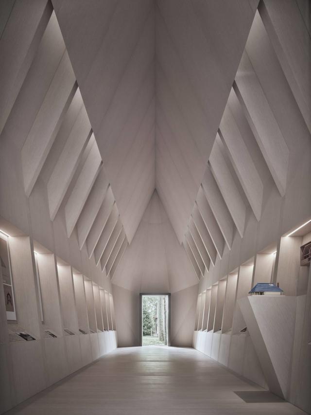 Padiglione Asplund (progetto Francesco Magnani e Traudy Pelzel), Vatican Chapels sull’Isola di San Giorgio Maggiore. L’interno, rivestito di legno ALPI Xilo 2.0 Striped White sviluppato con Piero Lissoni, ospita i disegni originali della Cappella nel bosco di Gunnar Asplund. Padiglione Asplund (progetto Francesco Magnani e Traudy Pelzel), Vatican Chapels sull’Isola di San Giorgio Maggiore. L’interno, rivestito di legno ALPI Xilo 2.0 Striped White sviluppato con Piero Lissoni, ospita i disegni originali della Cappella nel bosco di Gunnar Asplund.