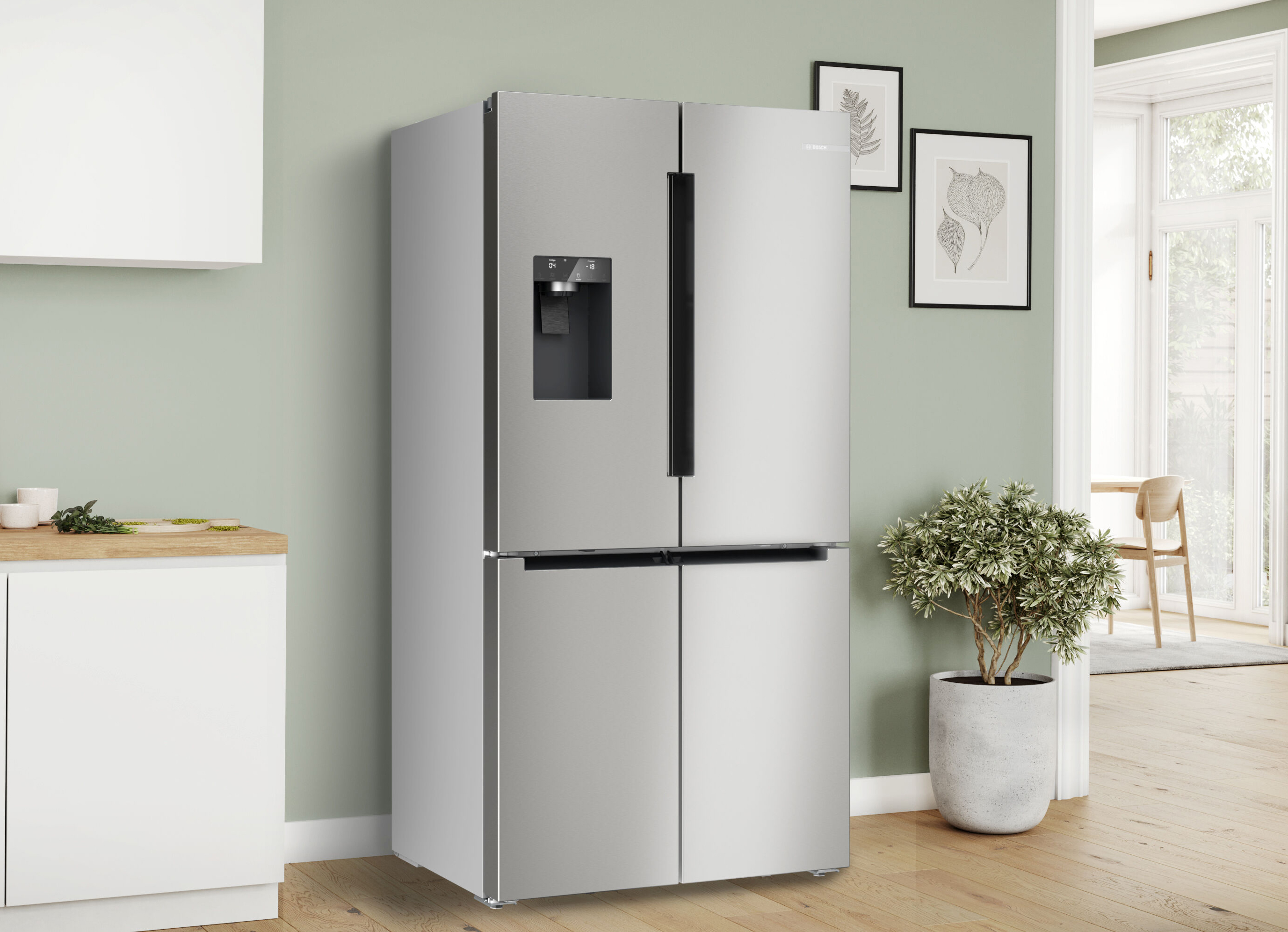 Nel multidoor da 90 cm KFD96APEA di Bosch con dispenser di acqua e ghiaccio, particolari tecnologie permettono di sfruttare gli spazi a disposizione ricreare condizioni di temperatura e umidità ottimali, essenziali per una conservazione più duratura degli alimenti e una conseguente riduzione degli sprechi. Capiente 574 litri, attraverso la app Home Connect è possibile personalizzare le funzionalità in base alle proprie esigenze, e ricevere notifiche sullo stato del filtro del dispenser, così da sapere quando è necessario sostituirlo. Inoltre, l’app Home Connect aiuta nella produzione del ghiaccio avvisando ogni volta che è necessario prelevarlo. Prezzo 3.599 euro. www.bosch-home.com/it/