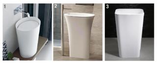 Le nostre scelte
1. Da terra, il lavabo ovale monoblocco
Macho di Arcom Bagno è in Teknorit bianco opaco, inserito in due piani top in legno.
Misura L 48,3 x H 7 cm e costa 1.833 euro.
2. È ovale il lavabo in ceramica Amedeo,
coll. Karim di Ceramica Cielo. Con coperchio, misura L 65 x P 45 x H 90 cm e, in bianco,
costa 1.706 euro, Iva esclusa.
3. È in acciaio verniciato il lavabo freestanding Meisterstück Emerso di Kaldewei con
profili inclinati. Misura L 52 x P 42 cm
e costa 1.971 euro Iva esclusa. Le nostre scelte
1. Da terra, il lavabo ovale monoblocco
Macho di Arcom Bagno è in Teknorit bianco opaco, inserito in due piani top in legno.
Misura L 48,3 x H 7 cm e costa 1.833 euro.
2. È ovale il lavabo in ceramica Amedeo,
coll. Karim di Ceramica Cielo. Con coperchio, misura L 65 x P 45 x H 90 cm e, in bianco,
costa 1.706 euro, Iva esclusa.
3. È in acciaio verniciato il lavabo freestanding Meisterstück Emerso di Kaldewei con
profili inclinati. Misura L 52 x P 42 cm
e costa 1.971 euro Iva esclusa.