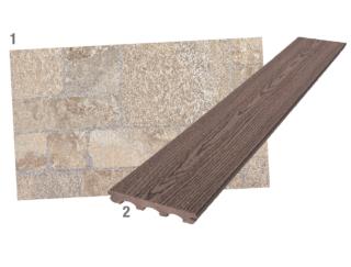 1. In gres porcellanato per esterni, il rivestimento Gubbio di Iperceramica (www.iperceramica.it) ha effetto pietra e misura 30 x 60,4 cm, sp. 8,2 mm. Al mq costa 9,99 euro. 2. Il listone in legno composito per i pavimenti di terrazzi e giardini si fissa con clip. Di Leroy Merlin (www.leroymerlin.it), misura 15 x 300 cm, sp. 2,1 cm e al mq costa 31 euro. 1. In gres porcellanato per esterni, il rivestimento Gubbio di Iperceramica (www.iperceramica.it) ha effetto pietra e misura 30 x 60,4 cm, sp. 8,2 mm. Al mq costa 9,99 euro. 2. Il listone in legno composito per i pavimenti di terrazzi e giardini si fissa con clip. Di Leroy Merlin (www.leroymerlin.it), misura 15 x 300 cm, sp. 2,1 cm e al mq costa 31 euro.