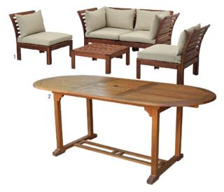 1. Il set 4 posti + tavolino Äpplarö/Hållö di Ikea (www.ikea.com) costa 489,89 euro. 2. Il tavolo ovale allungabile è in acacia naturale. Misura 150/200 x 90 x H 75 cm. Nei negozi Bricocenter costa 199 euro (www.bricocenter.it). 1. Il set 4 posti + tavolino Äpplarö/Hållö di Ikea (www.ikea.com) costa 489,89 euro. 2. Il tavolo ovale allungabile è in acacia naturale. Misura 150/200 x 90 x H 75 cm. Nei negozi Bricocenter costa 199 euro (www.bricocenter.it).
