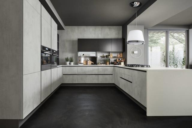 cucina a ferro di cavallo e cappa lampadario Summilix di Elica Oyster di Veneta Cucine cucina a ferro di cavallo e cappa lampadario Summilix di Elica Oyster di Veneta Cucine