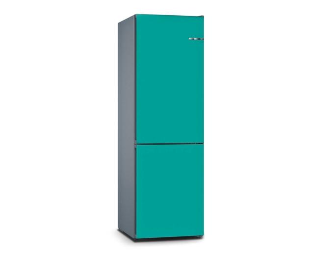 frigo-congelatore VarioStyle di Bosch con colori grigio e verde combinati frigo-congelatore VarioStyle di Bosch con colori grigio e verde combinati