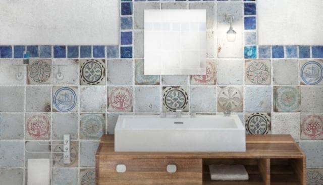 Ambientazione bagno con Tarsie di Maro Cristiani, formato 10×10 cm, ispirate ai Bacini Ceramici incastonati nelle chiese pisane di San Sisto e San Piero a Grado. Prezzo 15,90 euro al pezzo. Ambientazione bagno con Tarsie di Maro Cristiani, formato 10×10 cm, ispirate ai Bacini Ceramici incastonati nelle chiese pisane di San Sisto e San Piero a Grado. Prezzo 15,90 euro al pezzo.
