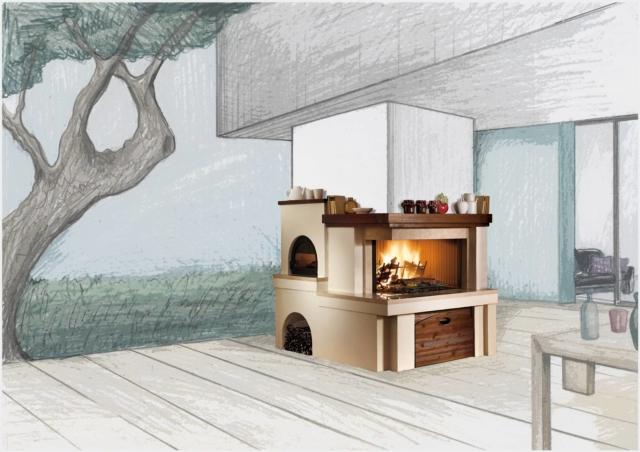 Focolare, forno e cucina in muratura di OpenDoor di Piazzetta per giardino Focolare, forno e cucina in muratura di OpenDoor di Piazzetta per giardino