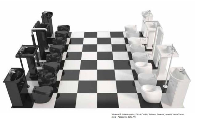 White stuff (Scaccobagno): manifesto di Cersaie 2018 realizzato da Enrica Caiello, Maria Cristina Ziviani, Naima Annoni, Riccardo Piovesan. White stuff (Scaccobagno): manifesto di Cersaie 2018 realizzato da Enrica Caiello, Maria Cristina Ziviani, Naima Annoni, Riccardo Piovesan.