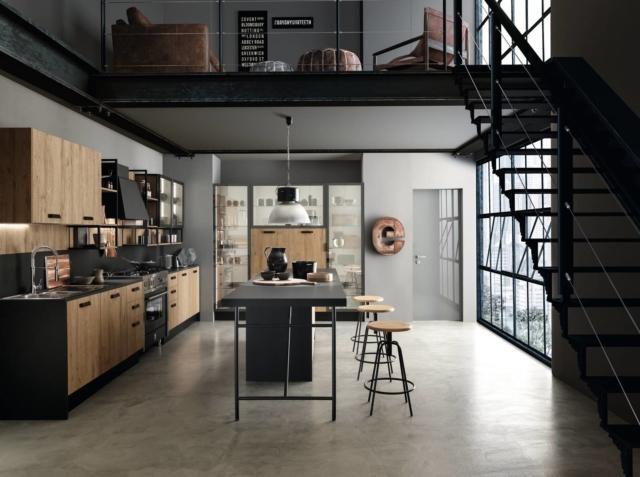 cucina industrial style con elementi neri Ice di Febal Casa cucina industrial style con elementi neri Ice di Febal Casa