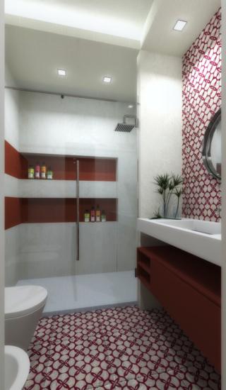 progetto 3D bagno bianco e rosso decor del bilocale progetto 3D bagno bianco e rosso decor del bilocale