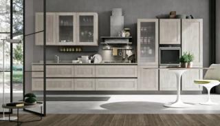 cucina City di Stosa con basi e pensili finitura Rovere Brizzo color Piombo e piano okite cucina City di Stosa con basi e pensili finitura Rovere Brizzo color Piombo e piano okite