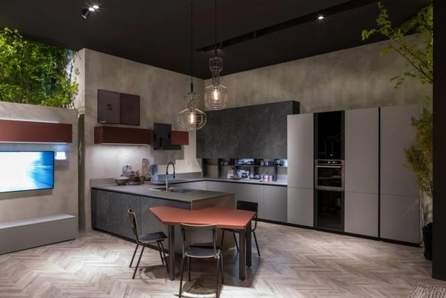 cucina a U Metropolis di Stosa con ante in laminato materico Nero Marquinia cucina a U Metropolis di Stosa con ante in laminato materico Nero Marquinia