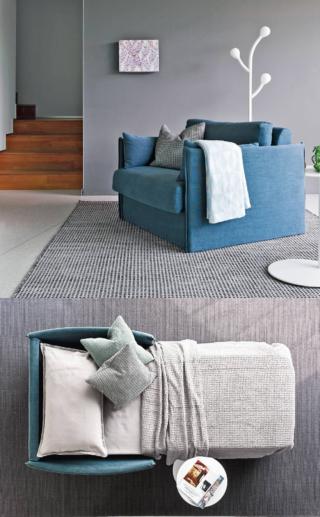 poltrona letto Stile metropolitano Per un angolo di tutto relax, di giorno e di notte, la poltrona Urban di Calligaris (www.calligaris.it) si trasforma rapidamente in letto senza rimuovere i cuscini della seduta, grazie a un meccanismo con apertura sincronizzata che si aziona ribaltando manualmente lo schienale. Completamente sfoderabile in versione tessile, misura L 114 x P 105 cm (materasso 70 x 195 cm) e con rivestimento in cotone 100% costa 2.179 euro. poltrona letto Stile metropolitano Per un angolo di tutto relax, di giorno e di notte, la poltrona Urban di Calligaris (www.calligaris.it) si trasforma rapidamente in letto senza rimuovere i cuscini della seduta, grazie a un meccanismo con apertura sincronizzata che si aziona ribaltando manualmente lo schienale. Completamente sfoderabile in versione tessile, misura L 114 x P 105 cm (materasso 70 x 195 cm) e con rivestimento in cotone 100% costa 2.179 euro.