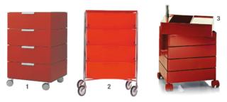 Le nostre scelte
1. La cassettiera Prisma
di EmmeBi a quattro cassetti, laccata in rosso, ha top e maniglie in alluminio. Nella misura L 60 x P 60 x H  92,6 cm costa 1.769 euro.
2. Con 4 cassetti, il mini contenitore su ruote della serie Mobil di Kartell, design Antonio Citterio con Oliver Löw è in PMMA rosso. Misura L 49 x P 47,5 x H 78 cm e costa 912 euro.
3. Dispone di cinque cassetti girevoli intorno al tubo centrale in alluminio
la cassettiera su ruote Container 360° di Magis. Nella misura L 35 x P 46 x H 60/72 cm, costa 805 euro. Le nostre scelte
1. La cassettiera Prisma
di EmmeBi a quattro cassetti, laccata in rosso, ha top e maniglie in alluminio. Nella misura L 60 x P 60 x H  92,6 cm costa 1.769 euro.
2. Con 4 cassetti, il mini contenitore su ruote della serie Mobil di Kartell, design Antonio Citterio con Oliver Löw è in PMMA rosso. Misura L 49 x P 47,5 x H 78 cm e costa 912 euro.
3. Dispone di cinque cassetti girevoli intorno al tubo centrale in alluminio
la cassettiera su ruote Container 360° di Magis. Nella misura L 35 x P 46 x H 60/72 cm, costa 805 euro.